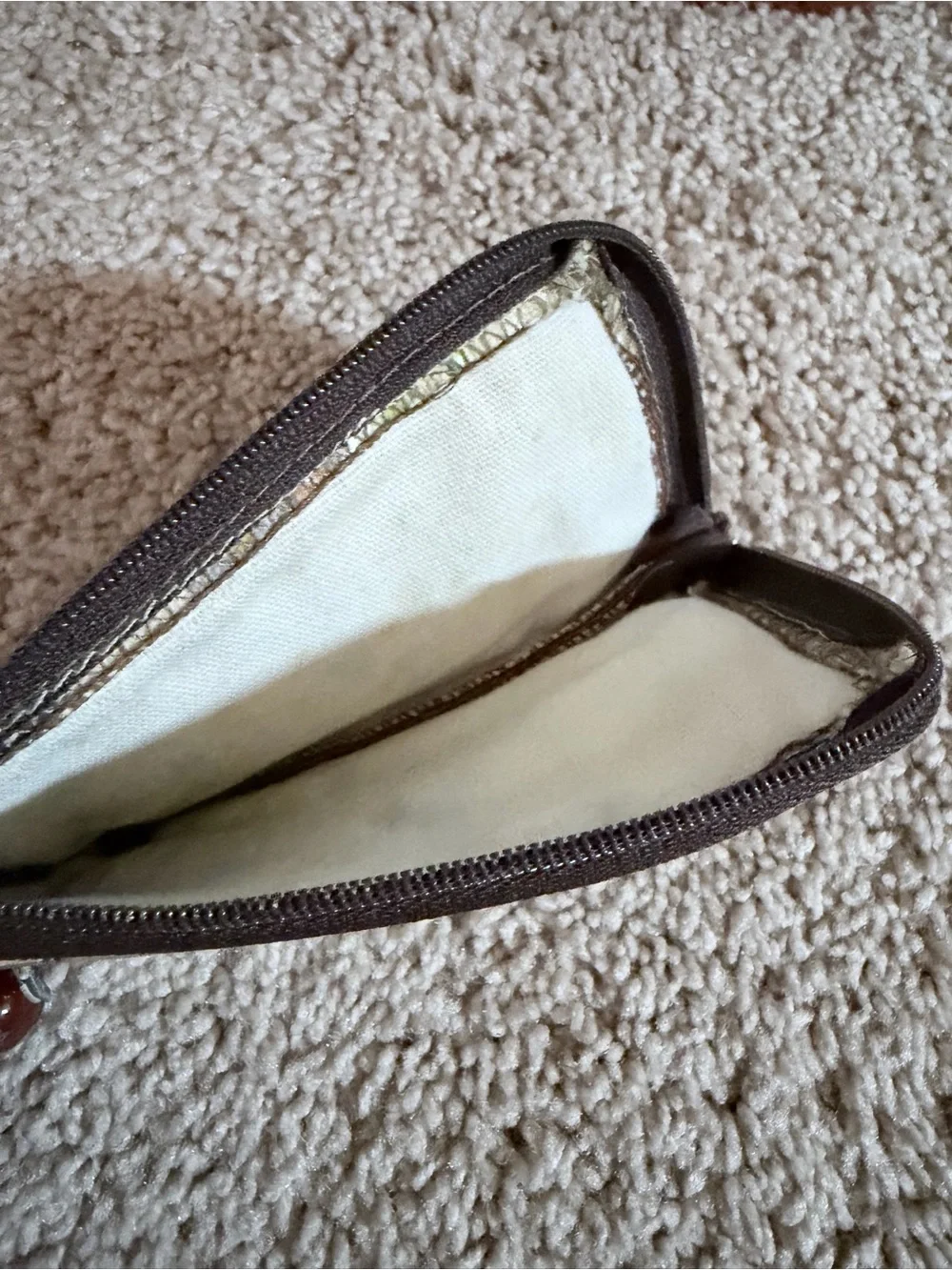 Cream Cartoon Zip Wallet with Brown Trim water resistant